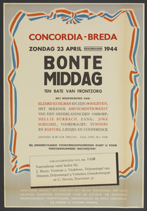703246 Affiche van een benefietmiddag ten bate Frontzorg van de N.S.B. in Theater Concordia te Breda.